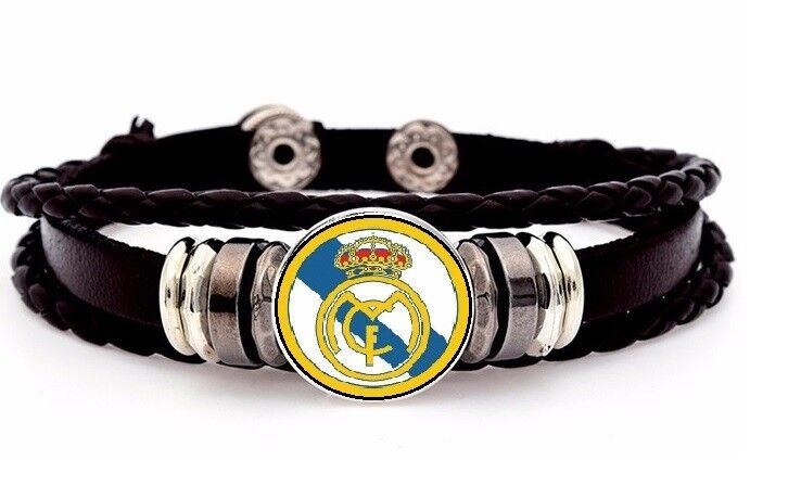 Real Madrid Mens Womens Soccer Futbol Leather Team Adjusts Bracelet W Giftpk D14