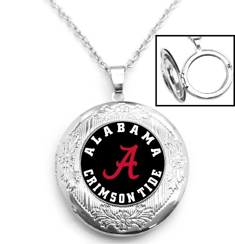 Black Alabama Crimson Tide Womens Sterling Silver Necklace, Locket Gift D16