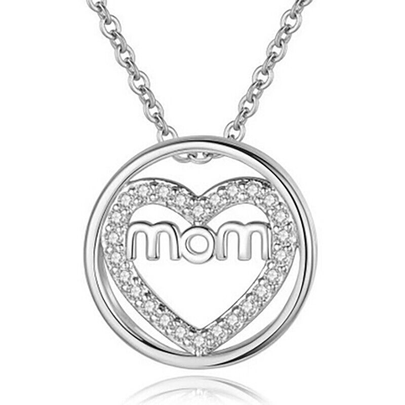 Valentines 925 Sterling Silver Women's Necklace With Mom Heart Love Pendant D831