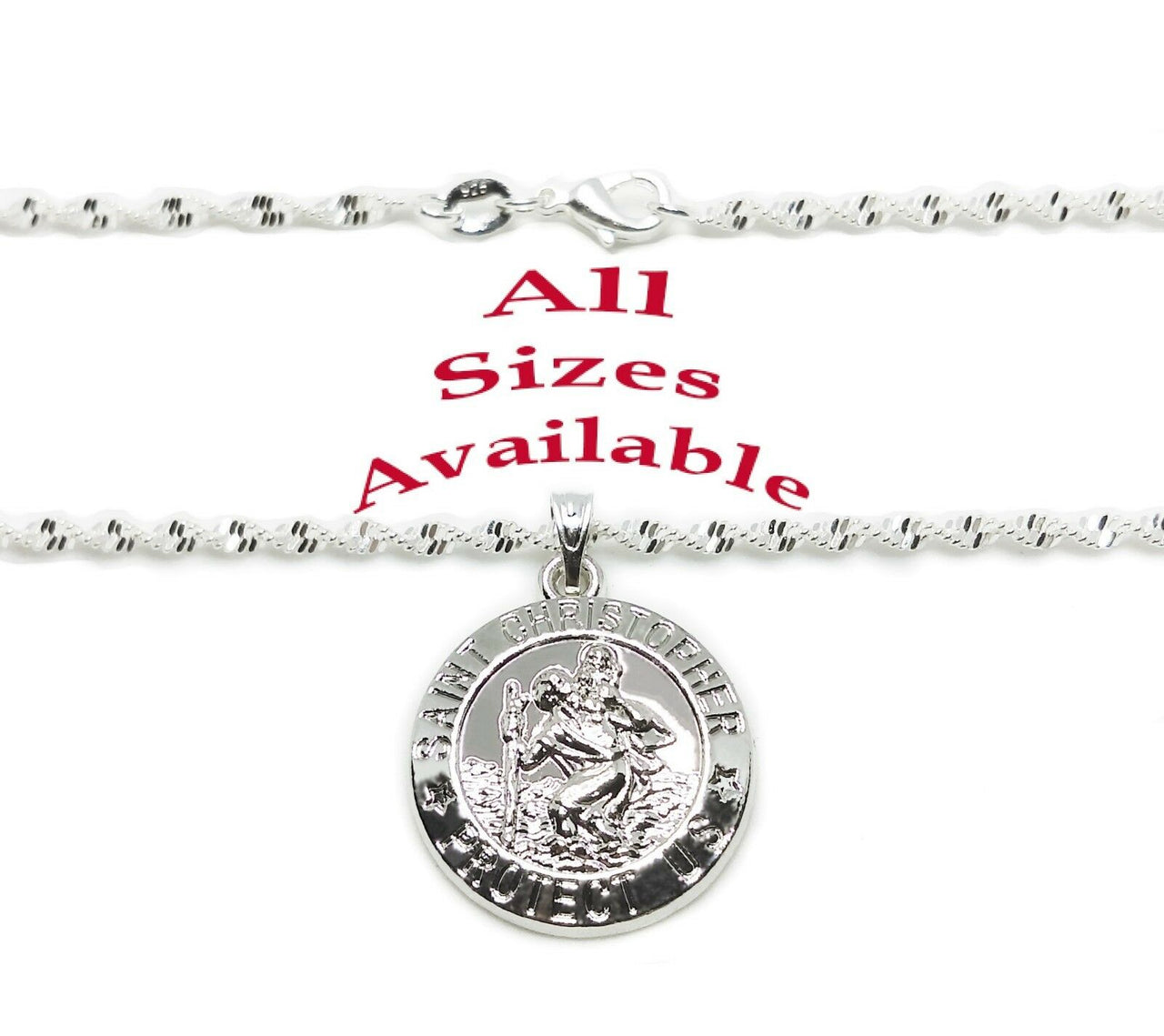 Womens 925 Sterling Silver Link Chain 18" 20" 24" Necklace And Saint Christopher