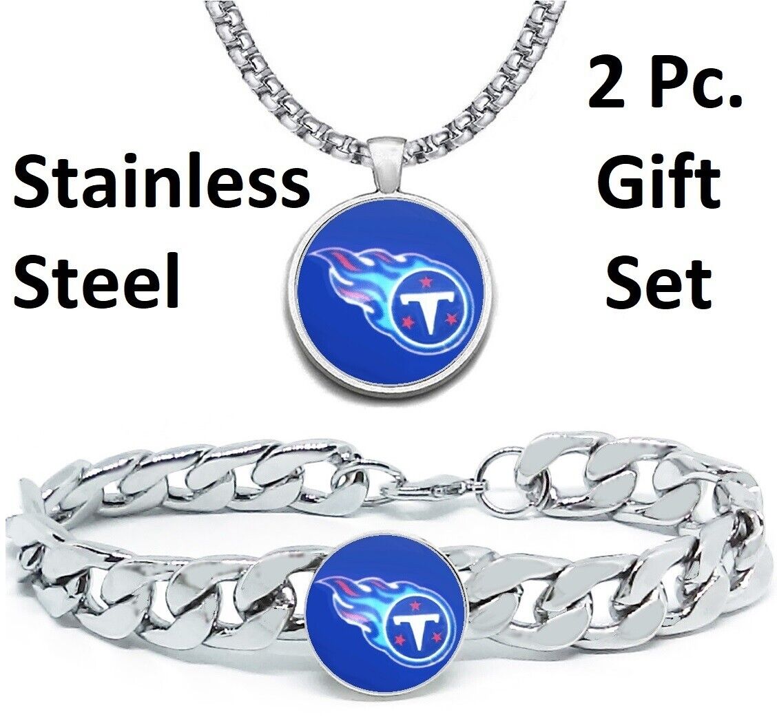 Large Tennessee Titans Mens Gift Set Stainless 24" Necklace And Bracelet D4D30