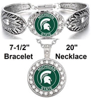 Michigan State Spartans Womens Sterling Silver Necklace With Bracelet Set D3D18