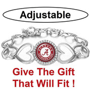 Alabama Crimson Tide Womens Silver Heart Link Adjust. Bracelet W Gift Pkg D27