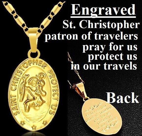 18k Yellow Gold Vintage Saint Christopher 24" Necklace Mens Womens Chain D753