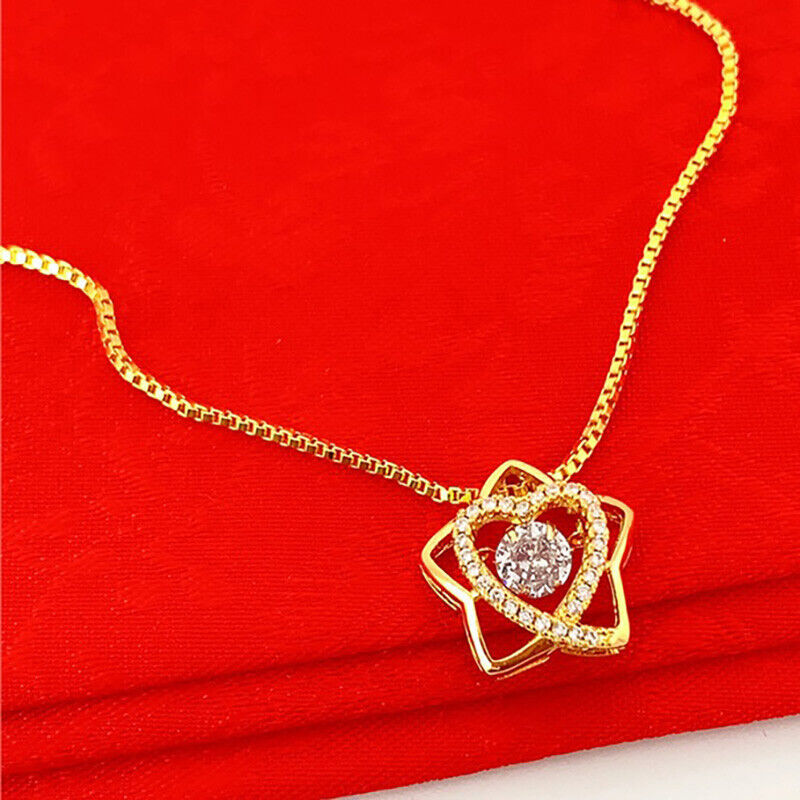 24k Gold Women's Elegant Snake Box Link 18" Chain Heart Necklace w GiftPkg D934