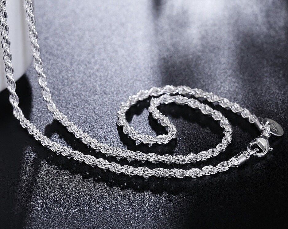 925 Sterling Silver Women's Rope Chain 22" Link Necklace w Gift Pkg D157