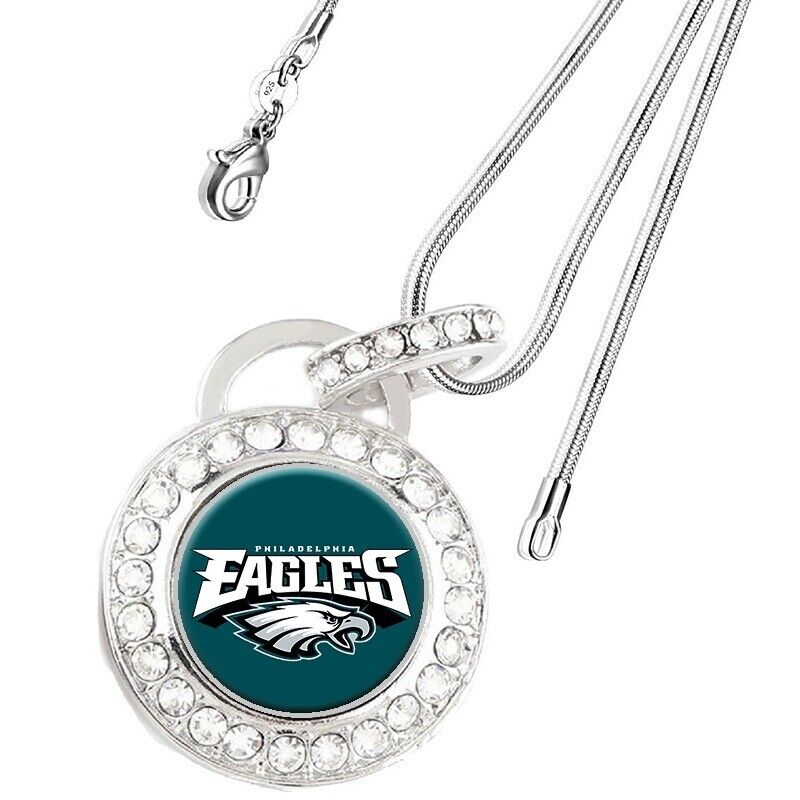Philadelphia Eagles Sterling Silver Womens Link Chain Necklace Crystal Pend D17
