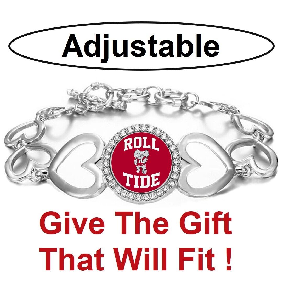 Spec Alabama Crimson Tide Roll Tide Womens Silver Heart Bracelet W Gift Pkg D27