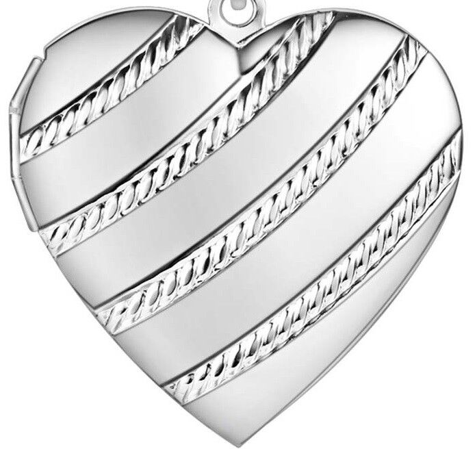 925 Sterling Silver Women's 24" Link Chain Necklace And Heart Photo Locket D647C