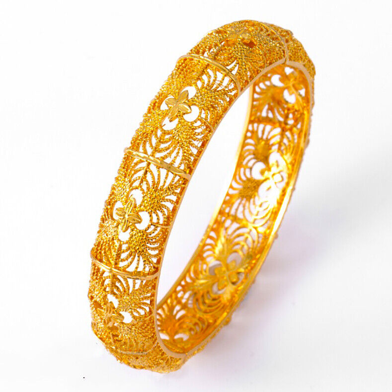 18k Yellow Gold Women's 16mm 7.5" Hinged Opening Bracelet Bangle w Gift Pkg D765