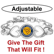 Wvu West Virginia Mountaineers Womens Silver Heart Link Bracelet W Gift Pkg D27