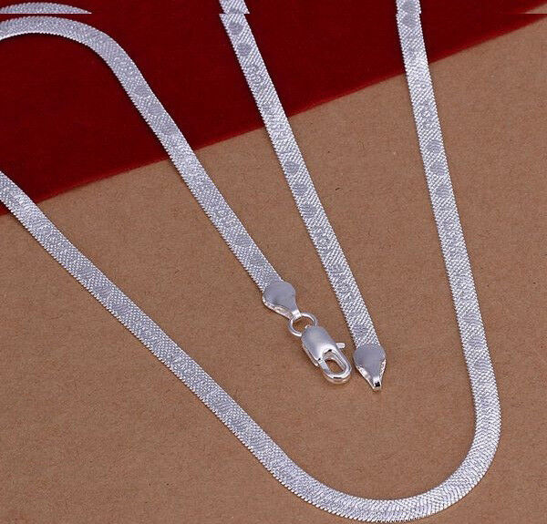 925 Sterling Silver Necklace Womens I LOVE YOU Flat Snake Link Chain D521