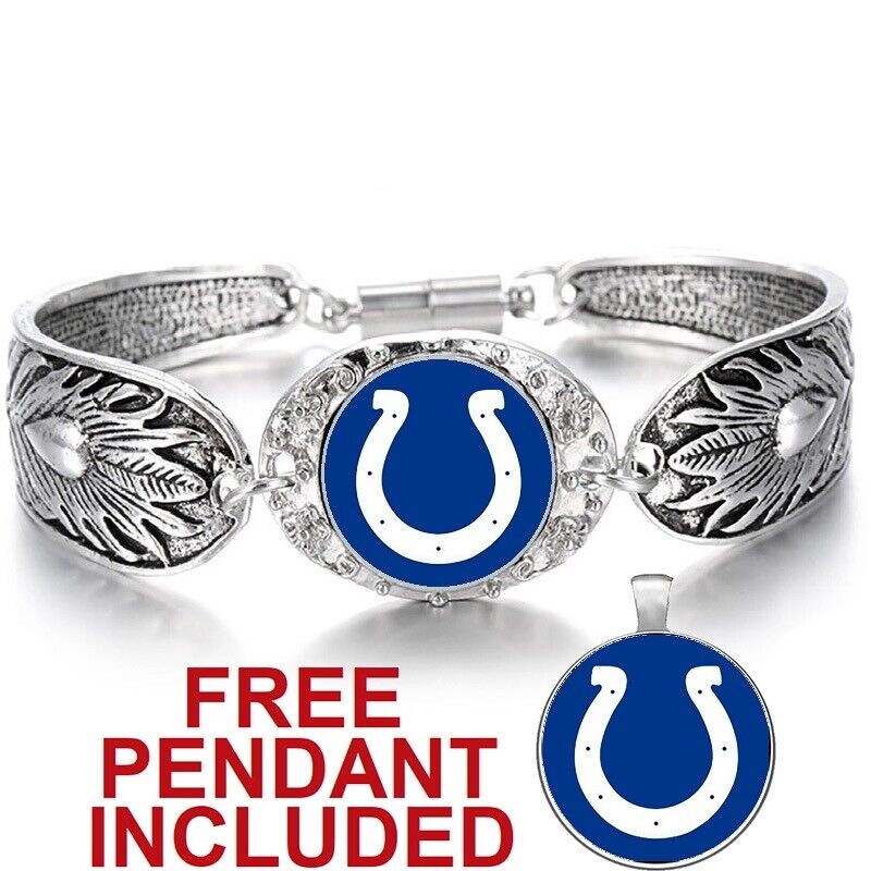 Indianapolis Colts Women'S Sterling Silver Bracelet Football Gift W Gift Pkg D3