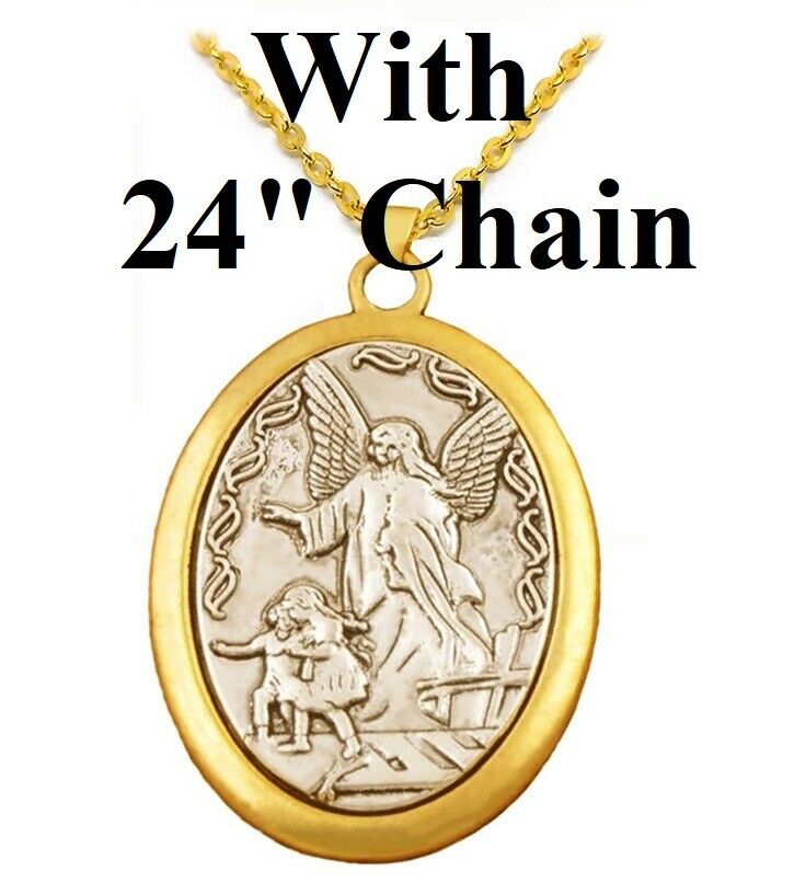 18k Gold Mens 18" 20" 24" 30" Link Chain Large Oval Saint Michael Necklace D759