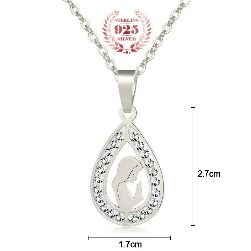 925 Sterling Silver 20" Chain Link Necklace Womens Mens Virgin Mary Pendant D683