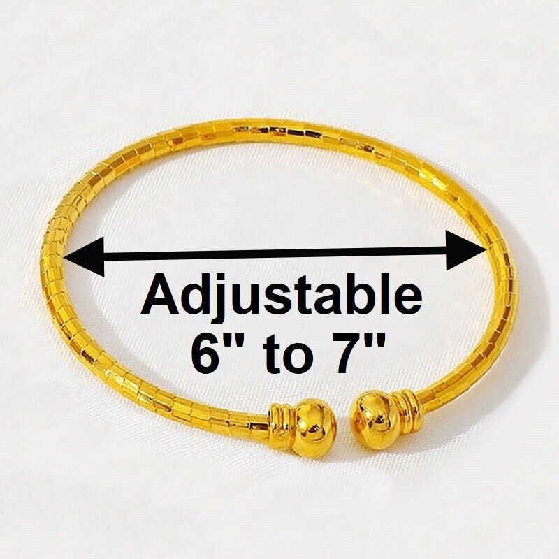 2 PcSet 18k Gold Womens Teens Small 6.25" to 7.25" Size Bracelets Bangles D946