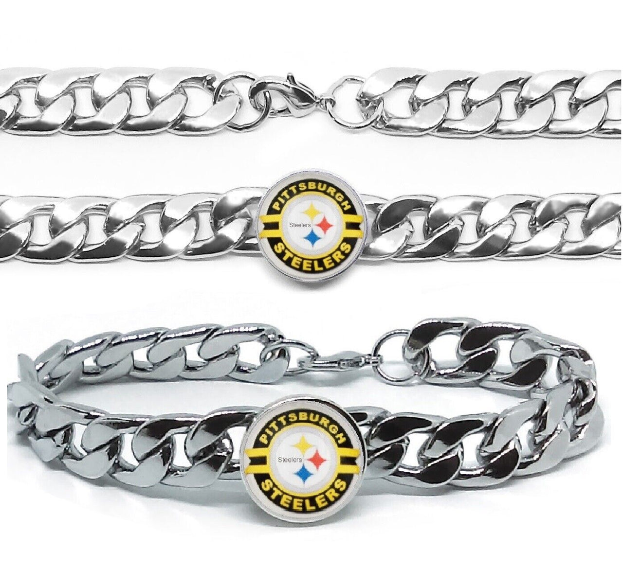 Throwback Pittsburgh Steelers Silver Mens Link Chain Bracelet Football Gift D4