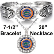 Florida Gators Womens Sterling Silver Necklace Bracelet Gift Set State D3D18