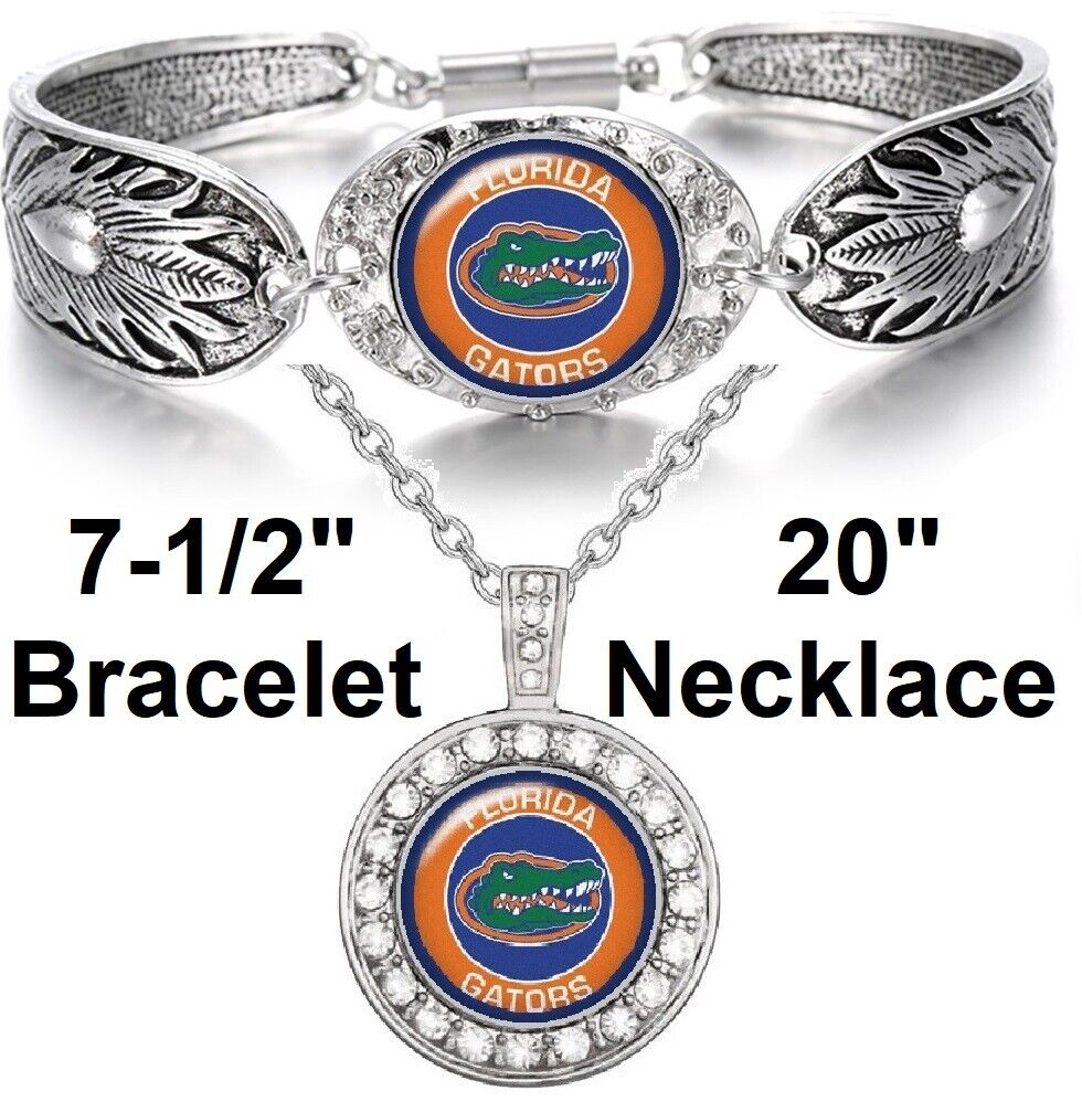 Florida Gators Womens Sterling Silver Necklace Bracelet Gift Set State D3D18