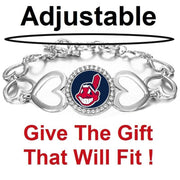 Cleveland Indians Women'S Silver Adjustable Heart Bracelet W Gift Pkg D27
