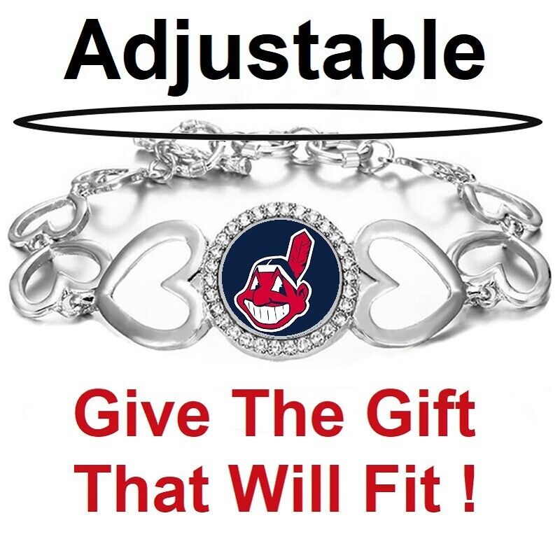 Cleveland Indians Women'S Silver Adjustable Heart Bracelet W Gift Pkg D27