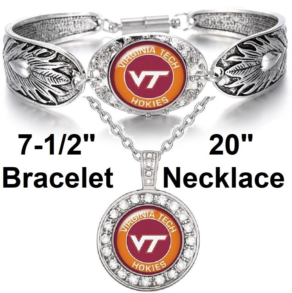 Virginia Tech Hokies Sterling Silver Necklace And Bracelet Gift Set State D3D18