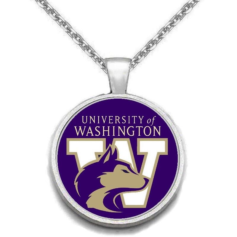 Washington Huskies Womens Mens 925 Sterling Chain Link Necklace With Pendant A1