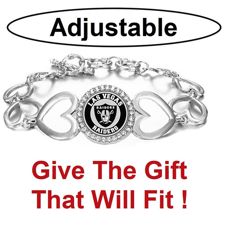 New Las Vegas Raiders Womens Silver Heart Link Bracelet W Gift Pkg D27