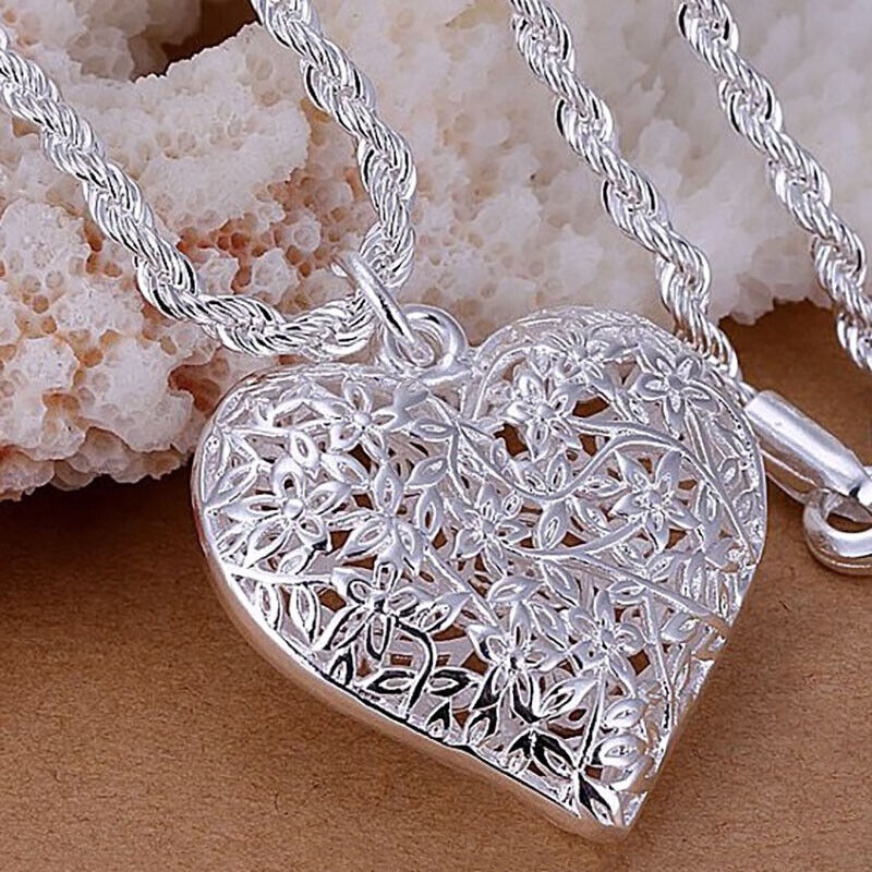 925 Sterling Silver Women's 22" Rope Necklace With Heart Pendant w Gift Pkg D475