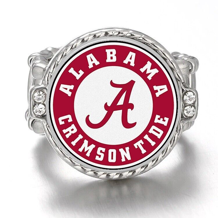Alabama Crimson Tide Silver Women'S Crystal Accent Football Ring W Gift Pkg D12