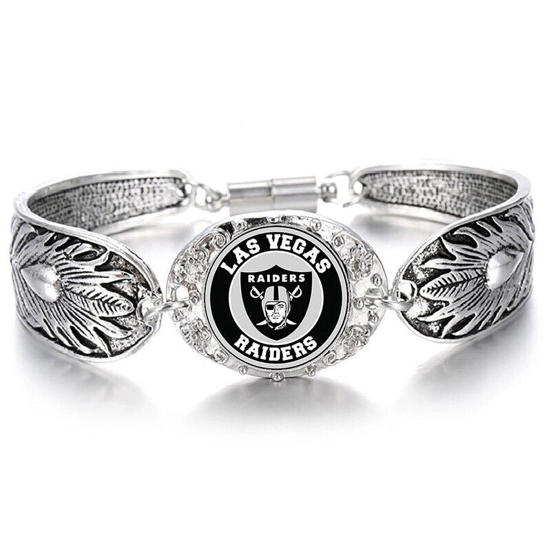 New Las Vegas Raiders Women'S Sterling Silver Bracelet W Gift Pkg D3