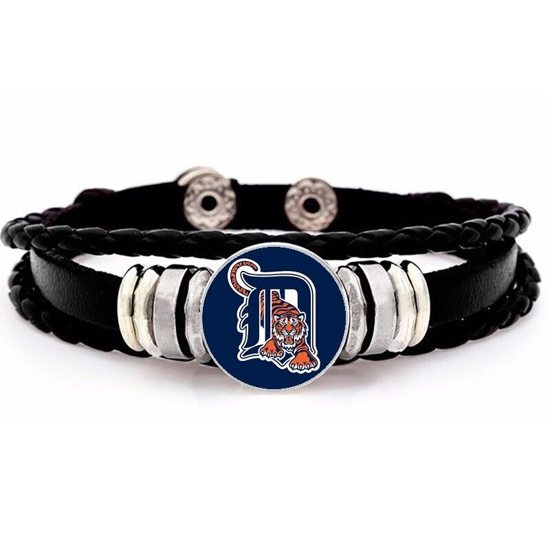 Special Detroit Tigers Mens Womens Black Leather Bracelet W Gift Pkg D14