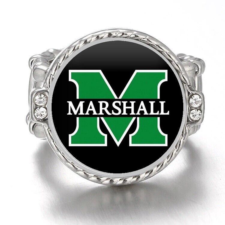 Marshall Thundering Herd Silver Women'S Crystal Accent Football Ring Gift D12