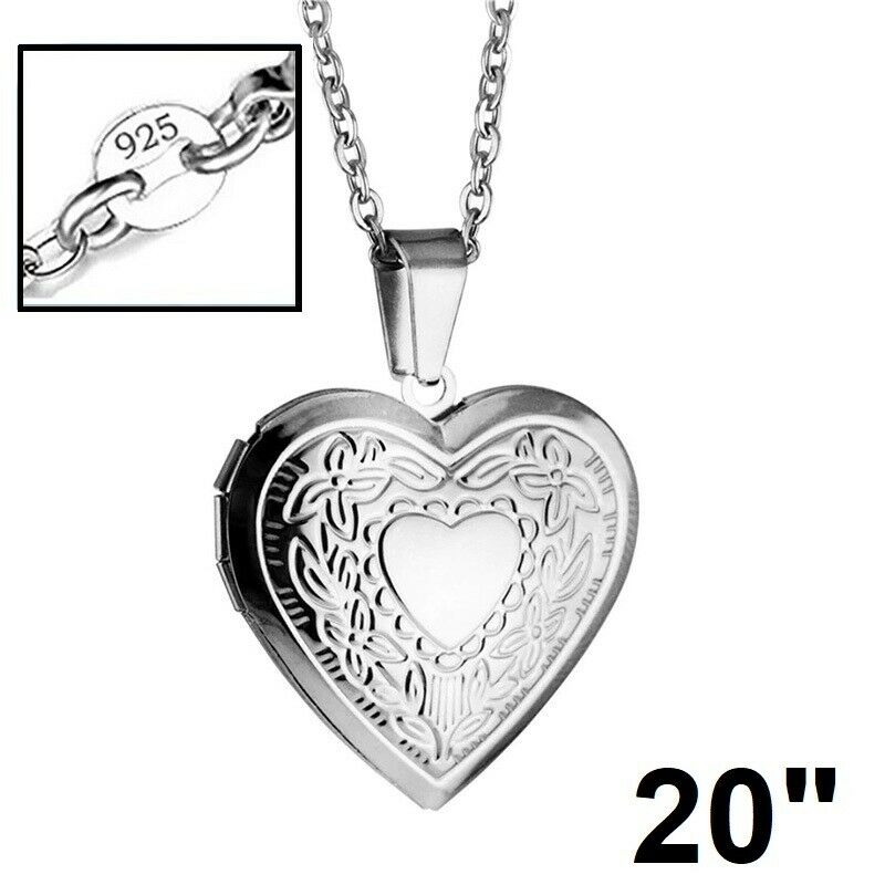 Womens 925 Sterling Silver Rope 18" 20" 24" Chain Link Necklace and Photo Locket