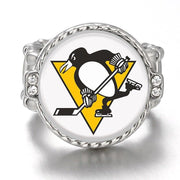 Pittsburgh Penguins Hockey Team Silver Women'S Crystal Accent Ring D12