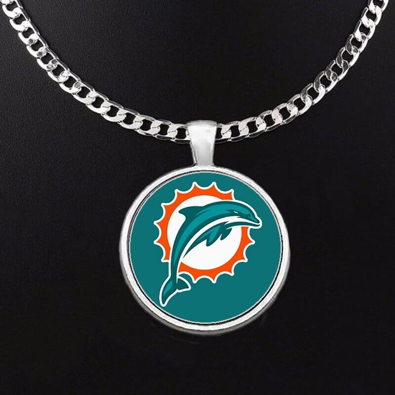 Large Miami Dolphins Mens Womens 24" Stainless Steel Chain Pendant Necklace D5
