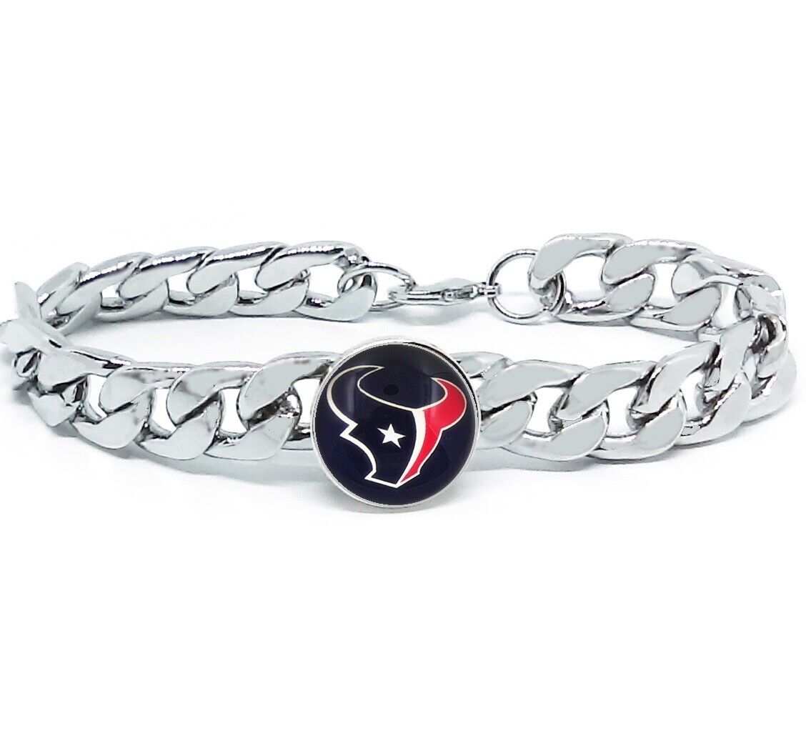 Houston Texans Silver Mens Curb Link Chain Bracelet Football Gift D4-1
