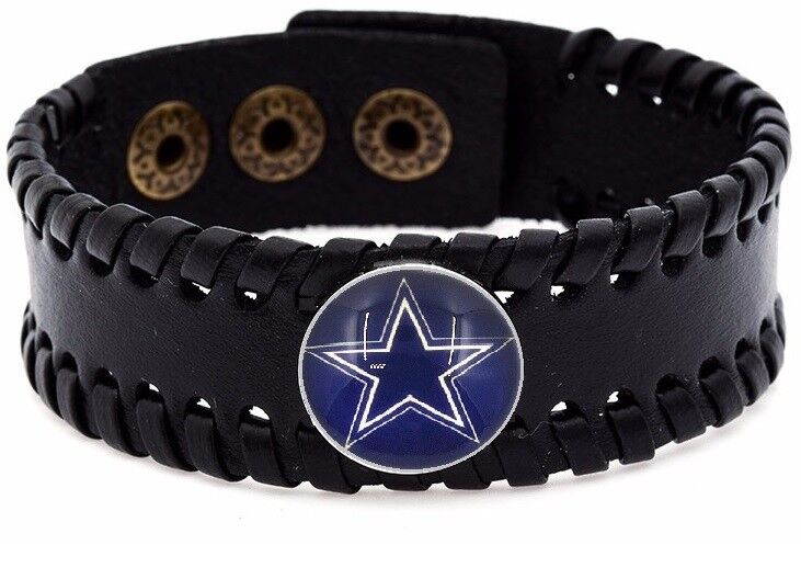 Dallas Cowboys Mens Womens Black Leather Bracelet Bangle Football Gift D8-1