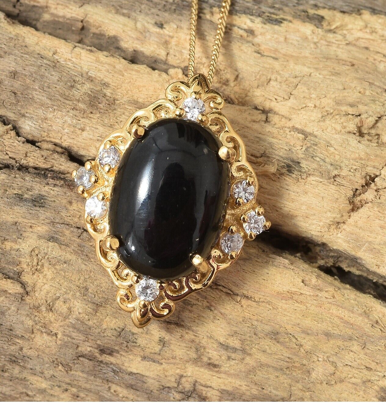 Womens Black Jade Vermeil 18K Gold Over 925 Sterling Silver Pendant Necklace