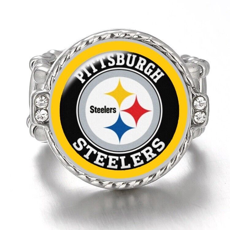 Special Pittsburgh Steelers Silver Women'S Crystal Accent Football Ring D12