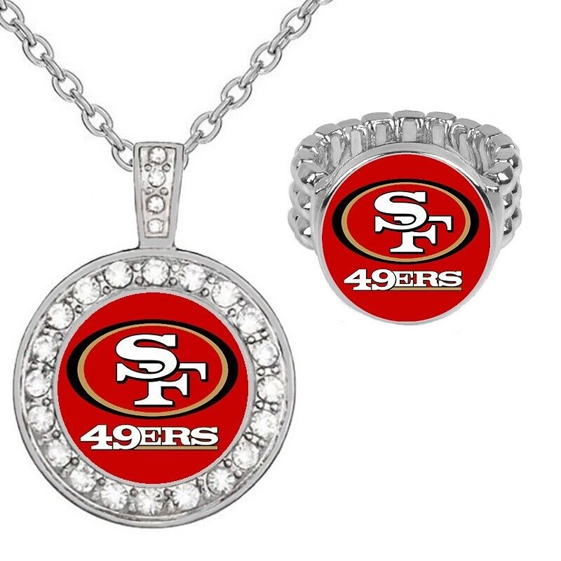 San Francisco 49Ers Gift Set Womens 925 Sterling Silver Necklace With Ring D18D2