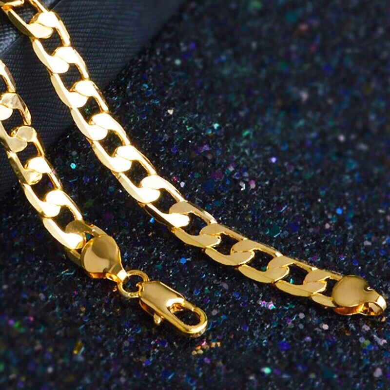 18k Yellow Gold Mens Womens 20" Italian Figaro Style Link Chain Necklace D912