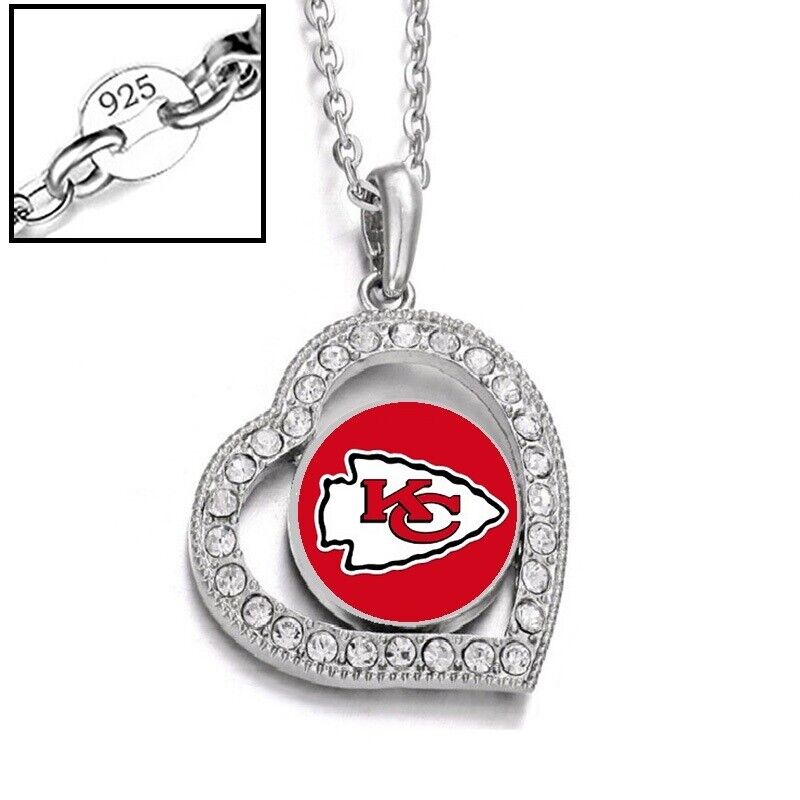 Kansas City Chiefs Womens Sterling Silver Link Chain Necklace With Pendant D19