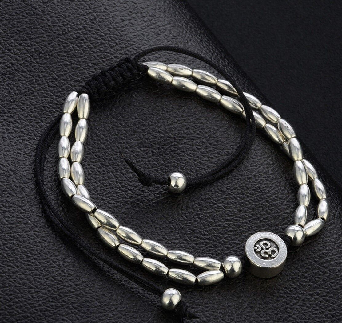 Women's Black Gun Metal Yoga Silver Beaded Chain Anklet Ankle Bracelet D618