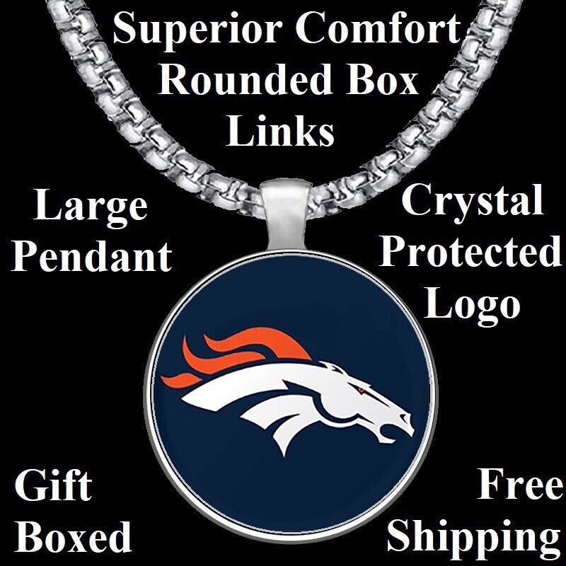 Denver Broncos Mens Womens Stainless Steel 20" Chain Link Pendant Necklace D30