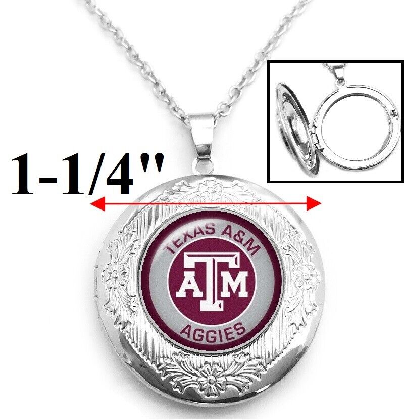 Texas A&M Womens Sterling Silver Link Chain Necklace & Locket Jewelry D16