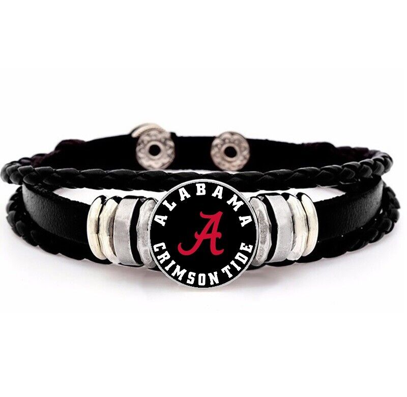 Special Alabama Crimson Tide Mens Womens Black Leather Bracelet W Gift Pk D14