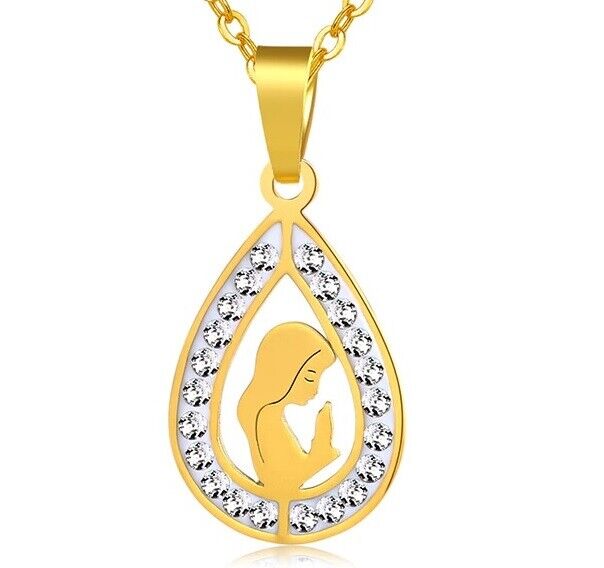 18k Yellow Gold Womens Virgin Mary Pendant And 24" Link Chain Necklace D673B