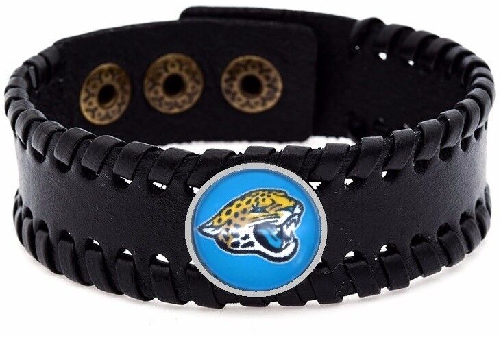 Jacksonville Jaguars Mens Womens Black Leather Bracelet Football Gift D8-1