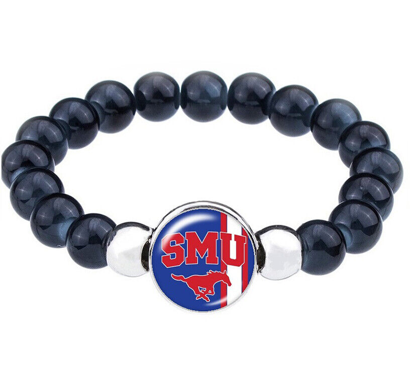 Smu Mustangs Womens Mens Black Bead Link Bracelet University Jewelry W Gift D1